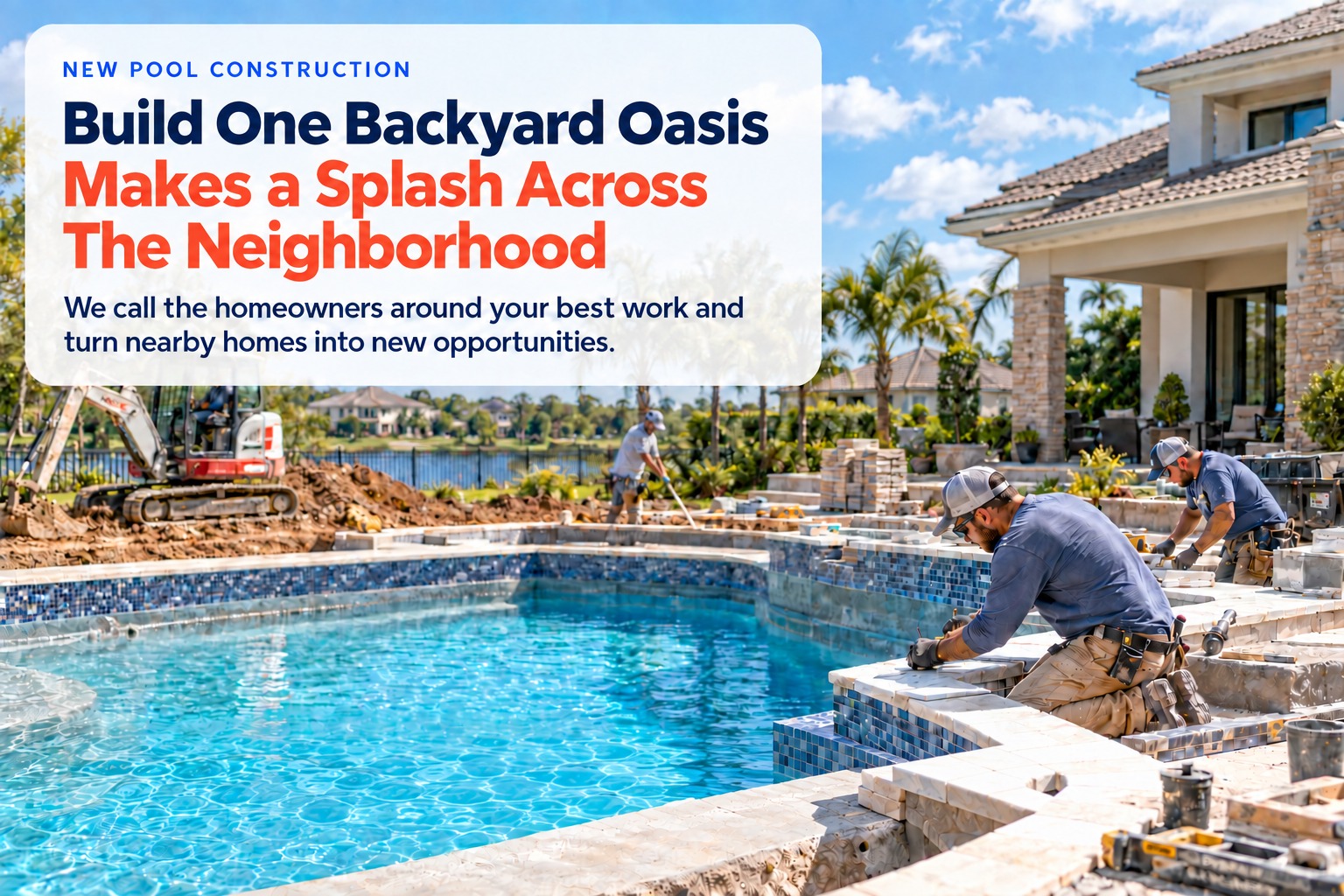 A new pool under construction in a backyard