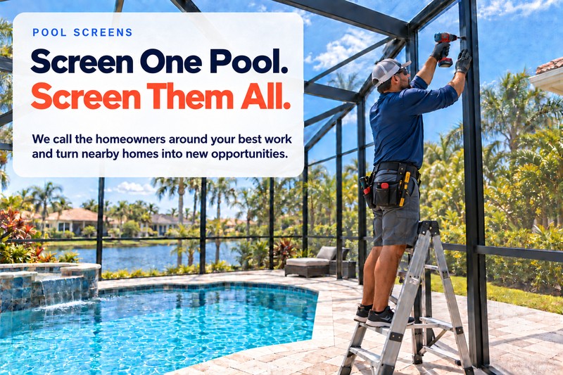 A contractor working on a screened pool enclosure